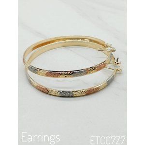 14K BRAZILIAN Gold Hoop,Tri-Tone Earrings,Pantallas